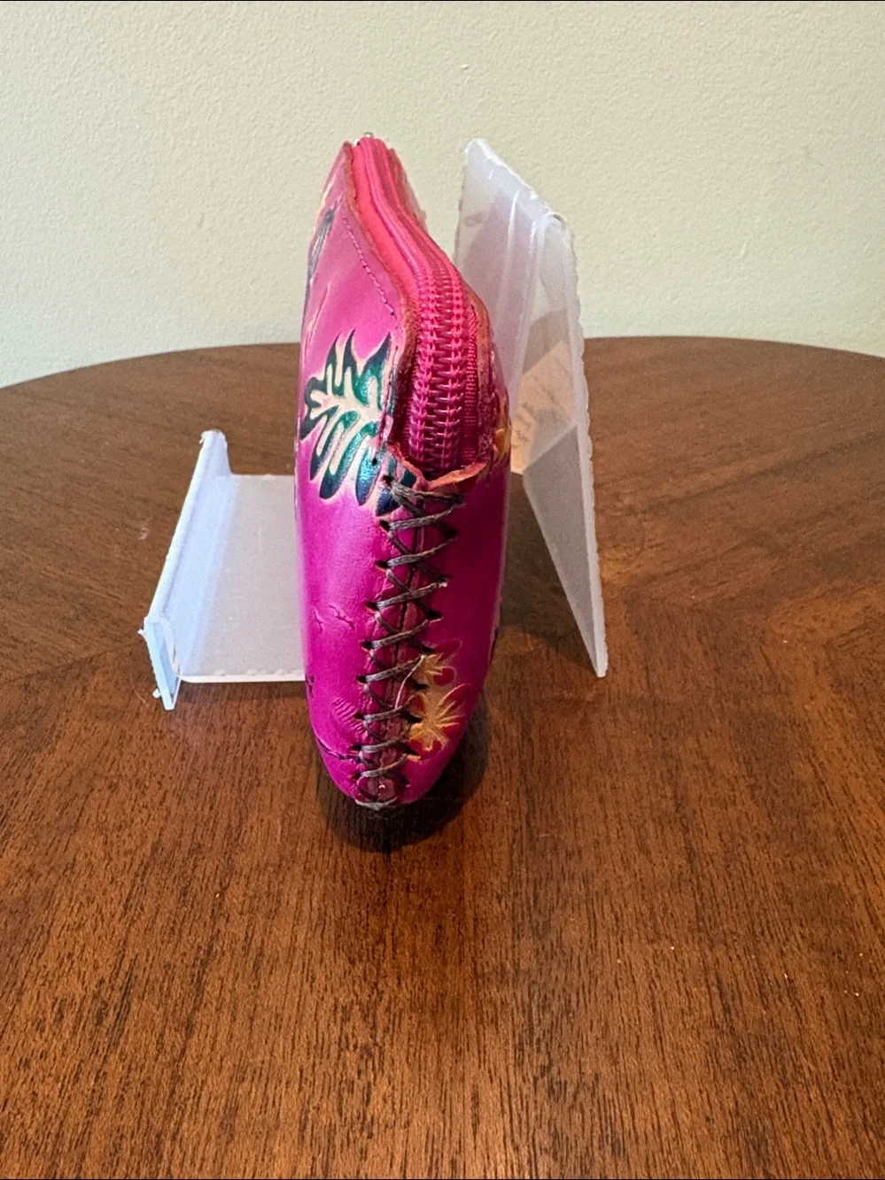 Pink Hawaiian Floral Wristlet Wallet  sunglasses case Leather Fuchsia yw  bk NWT